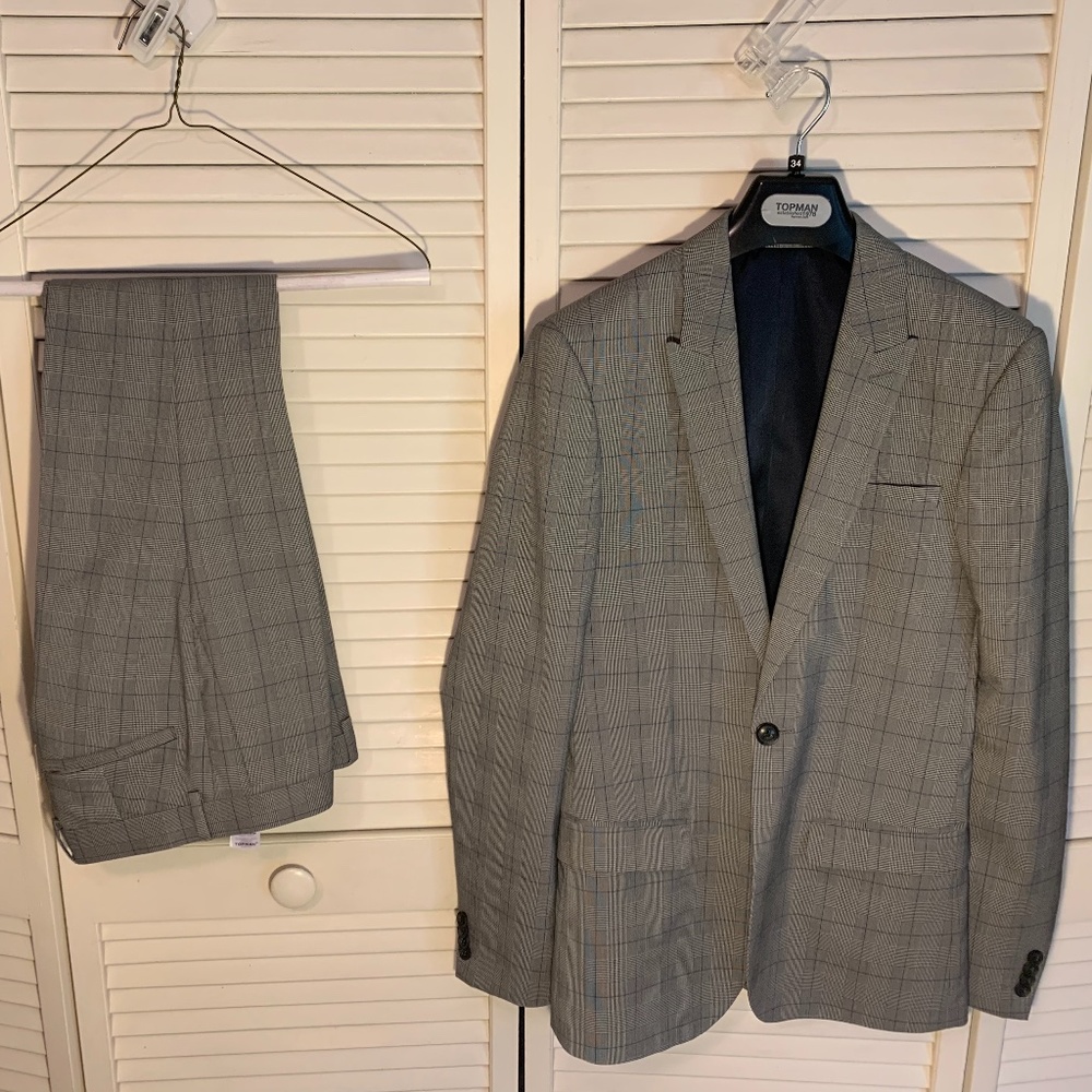 Topman Grey Check Ultra Skinny Fit Suit